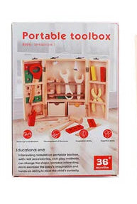 Wooden Portable Tool Box – Pretend Play Tool Set (36 Pieces) [51106-3]