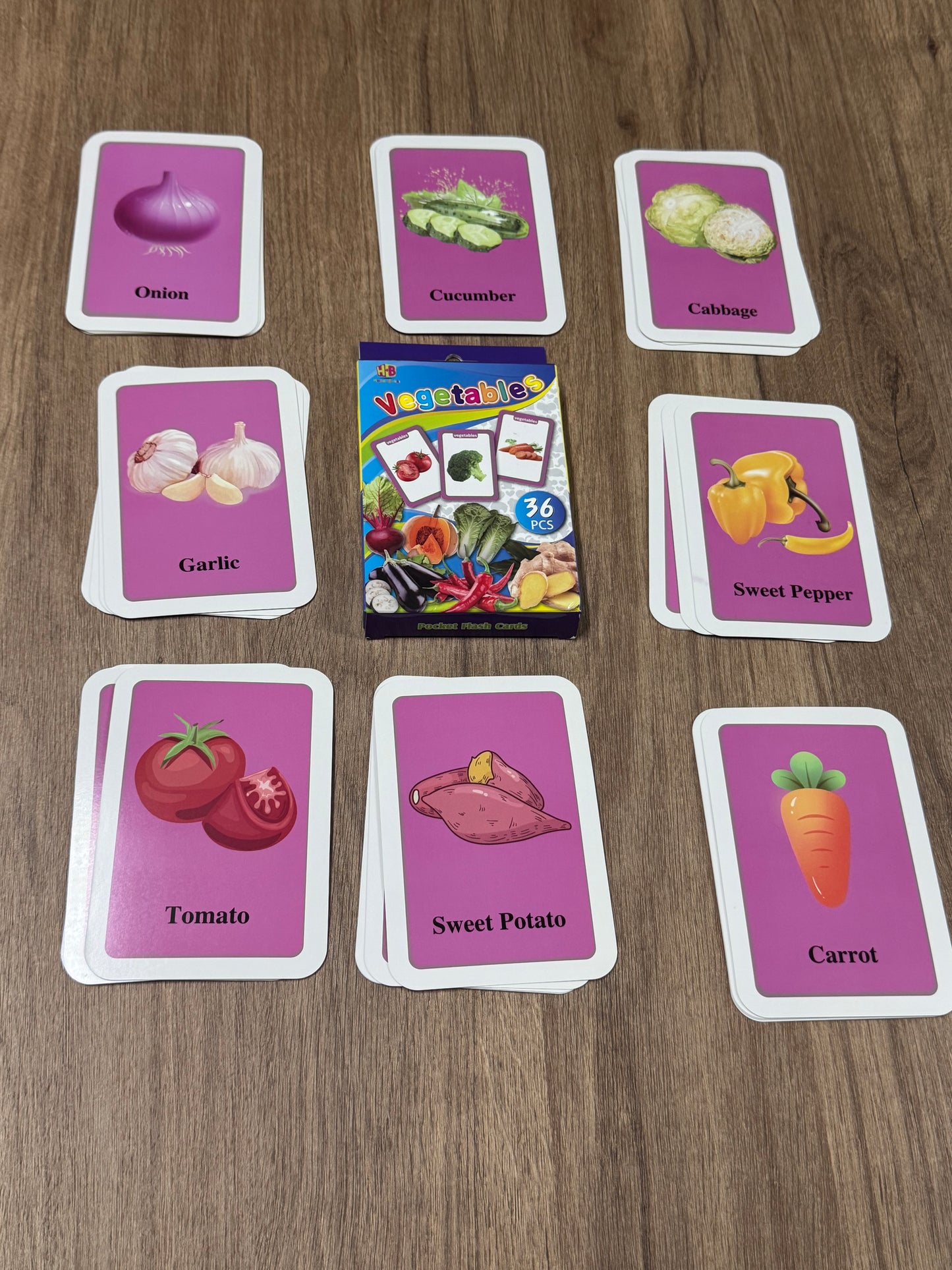 Vegetables Flashcards – 36-Piece Vocabulary Learning Set