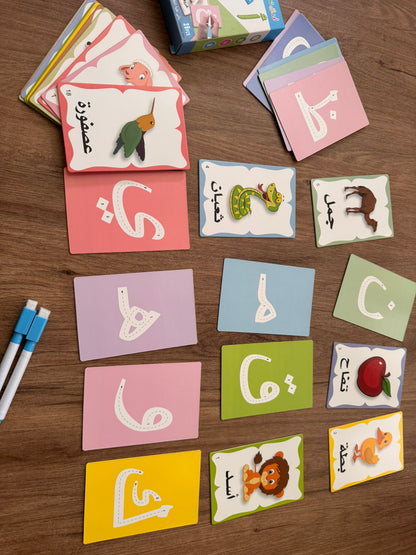 Arabic Letter Stroke Flashcards Set – Trace, Wipe & Vocab [51103-14]