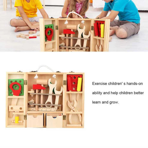 Wooden Portable Tool Box – Pretend Play Tool Set (36 Pieces) [51106-3]