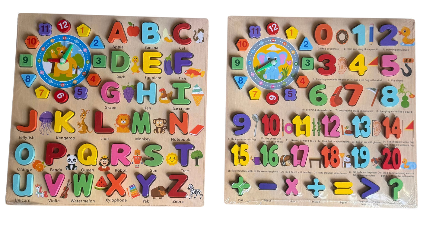 Wooden Alphabet, Number and Clock [51106-1]