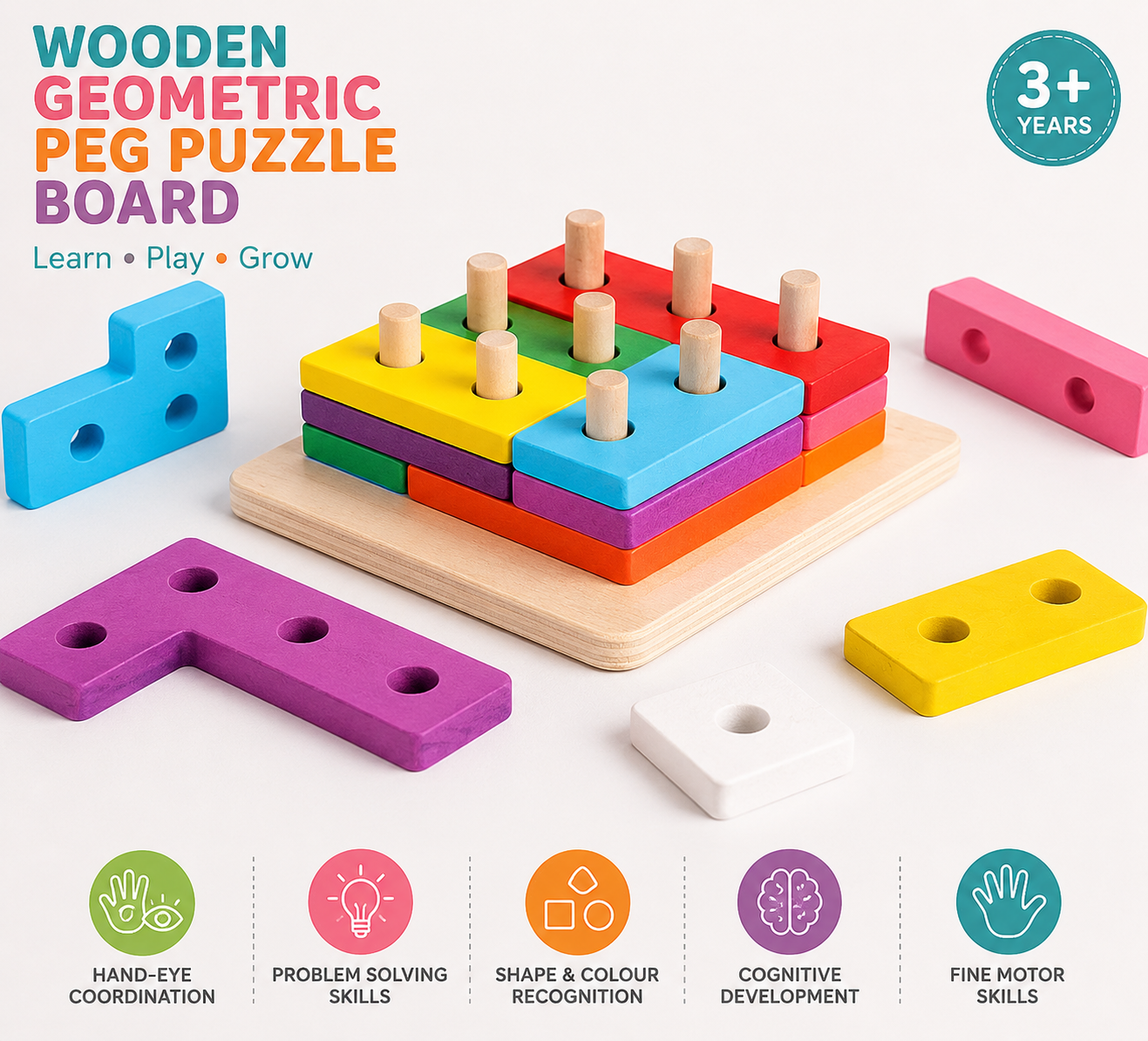 Wooden Geometric Peg Puzzle Board [6503-17]