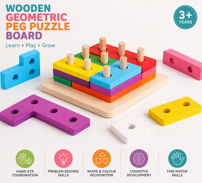 Wooden Geometric Peg Puzzle Board [6503-17]