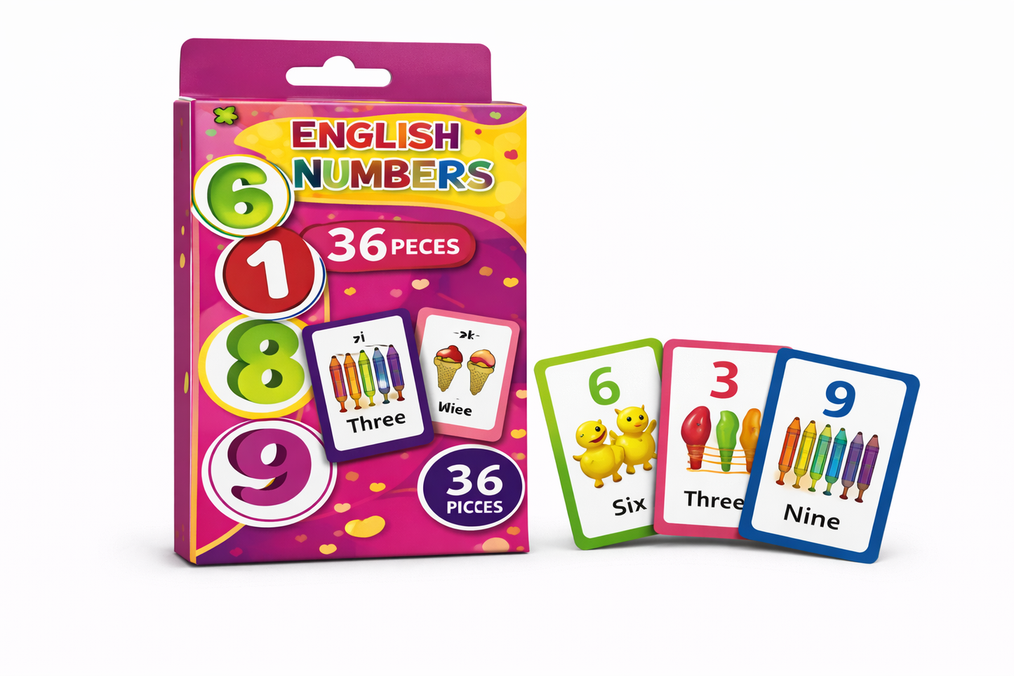 English Numbers Flashcards – 36-Piece Counting & Number Learning Set