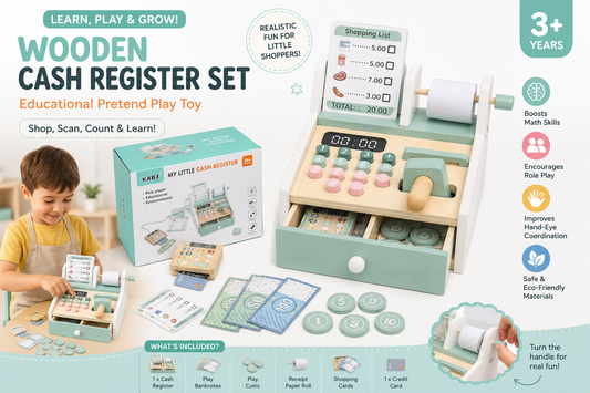 Wooden Cash Register Set Pretend Play Set [6503-3]