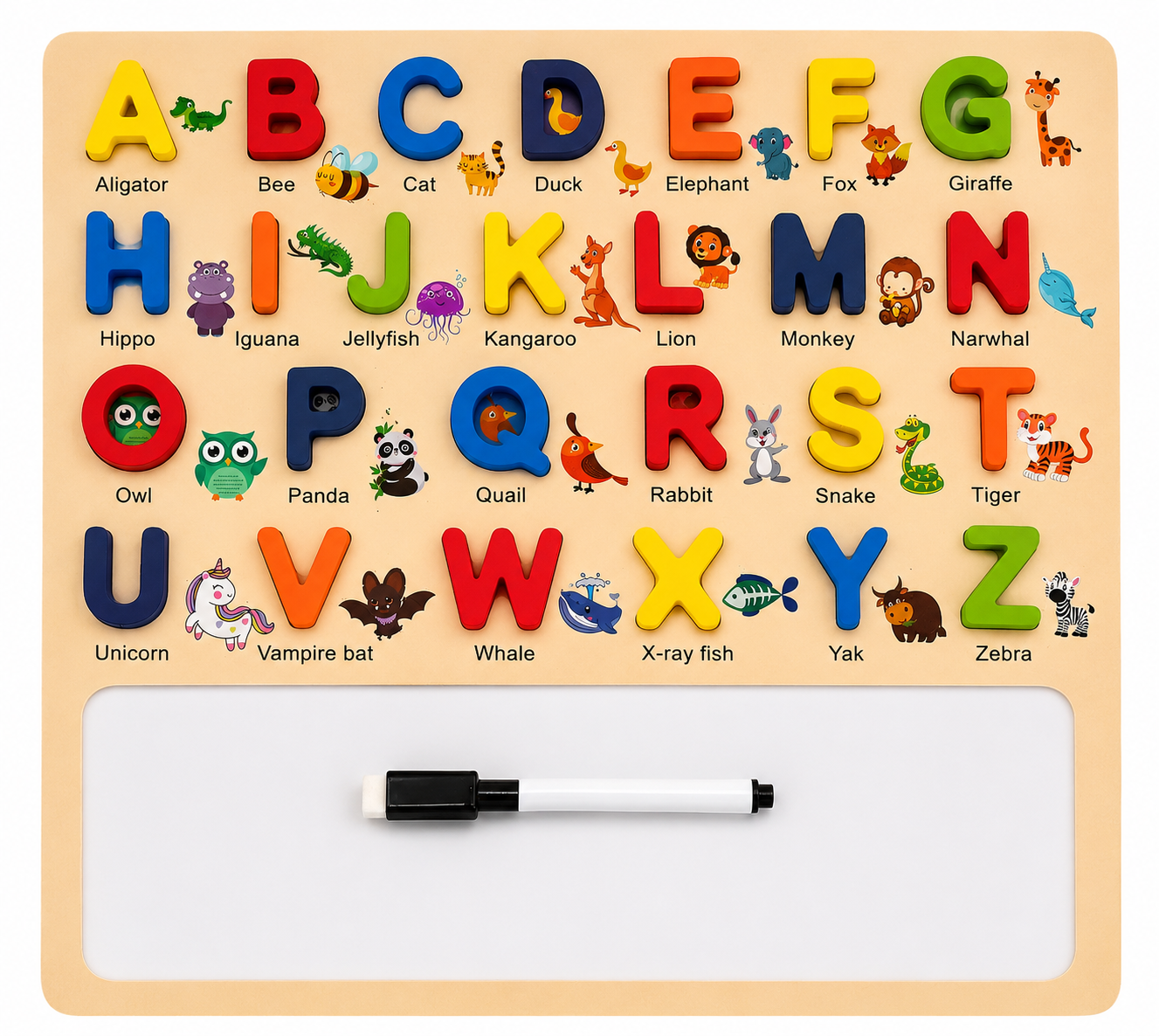 Wooden Alphabet (Upper case) Learning Board with Whiteboard (3+) [51106-11]