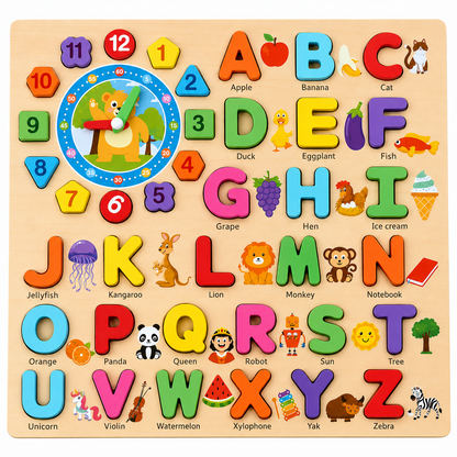Wooden Alphabet, Number and Clock [51106-1]