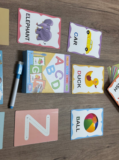Letter Stroke Flashcards Set – Trace, Wipe & Vocab [51103-14]