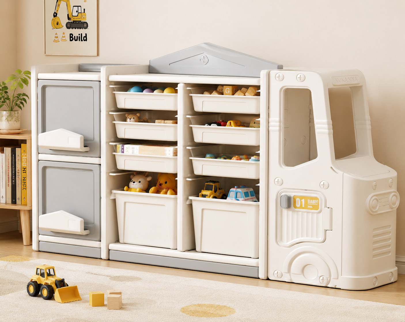 Construction Truck Kids Toy Storage Cabinet with Drawers & Bins [6508-6]