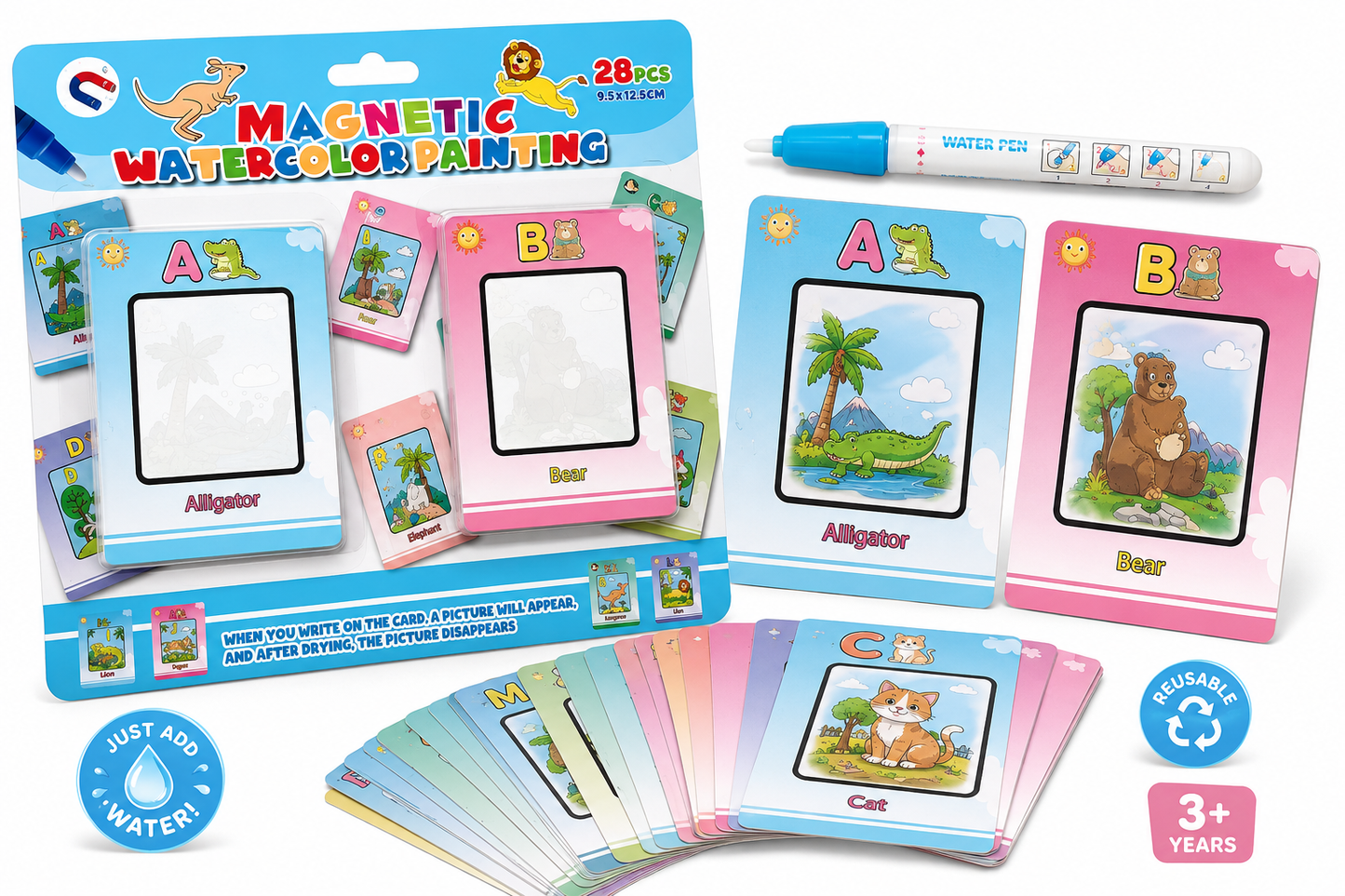 Magic Water Reveal Magnetic Cards - English Alphabet (28 Pieces) [6507-8A]